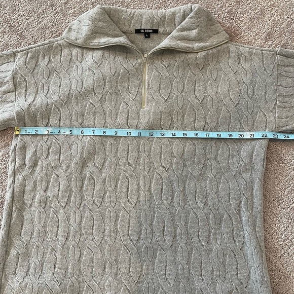 Kal Rieman Sandra Wide Collared Quarter Zip Pullover Cable Knit Sweater, Gray, L - Picture 8 of 16